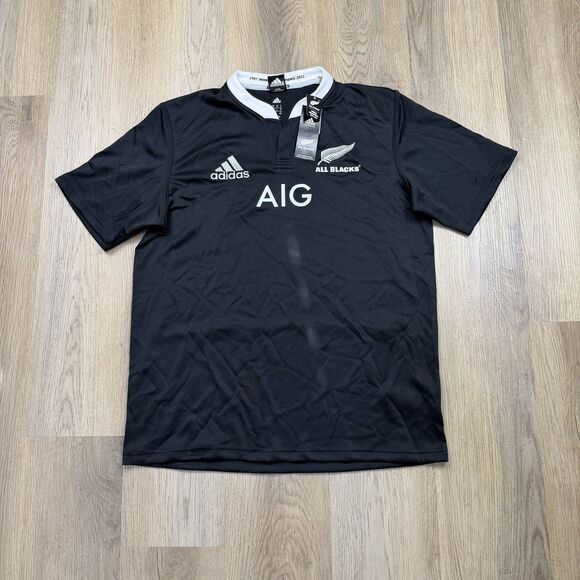 New Zealand All Blacks Jersey Mens Large Black Rugby Adidas AIG Climalite